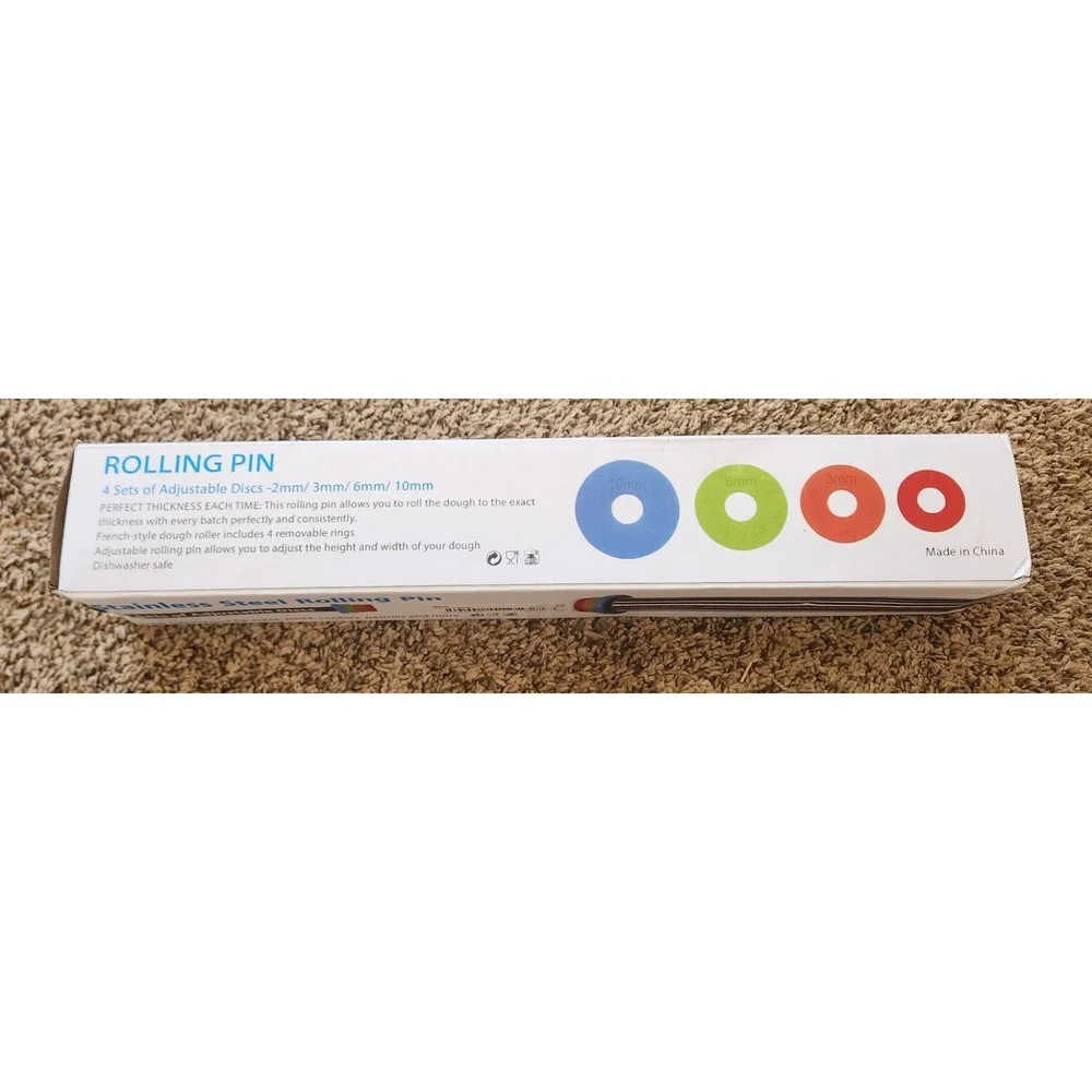 Adjustable Rolling Pin with 4 Thickness Rings for‎ Baking, Stainless Steel